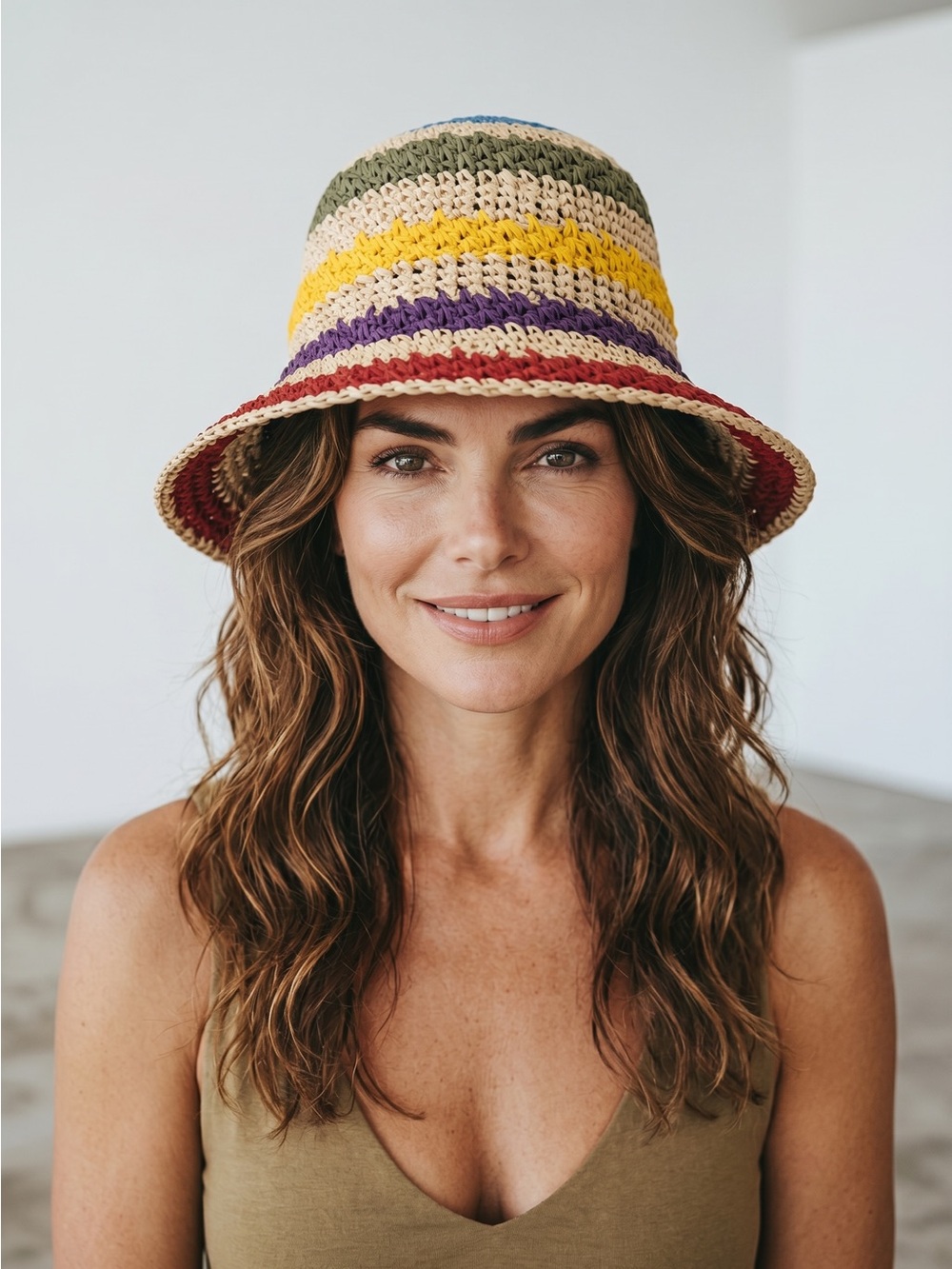St. Barths Style Colorful Striped Crochet Bucket Hat NEW - Picture 4 of 13